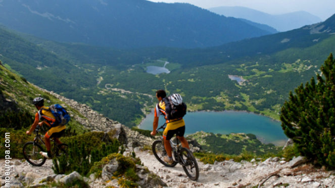 Mountain biking with lake views